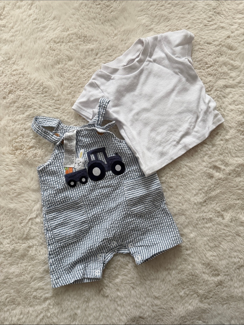 Baby Starters Blue Striped Tractor Shortalls with White Tee